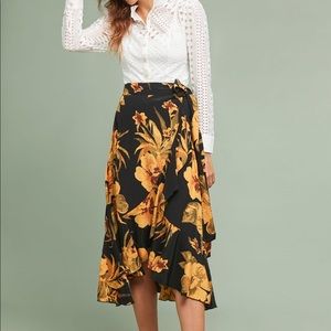 Faithfull the Brand Black and Yellow Floral Midi Skirt